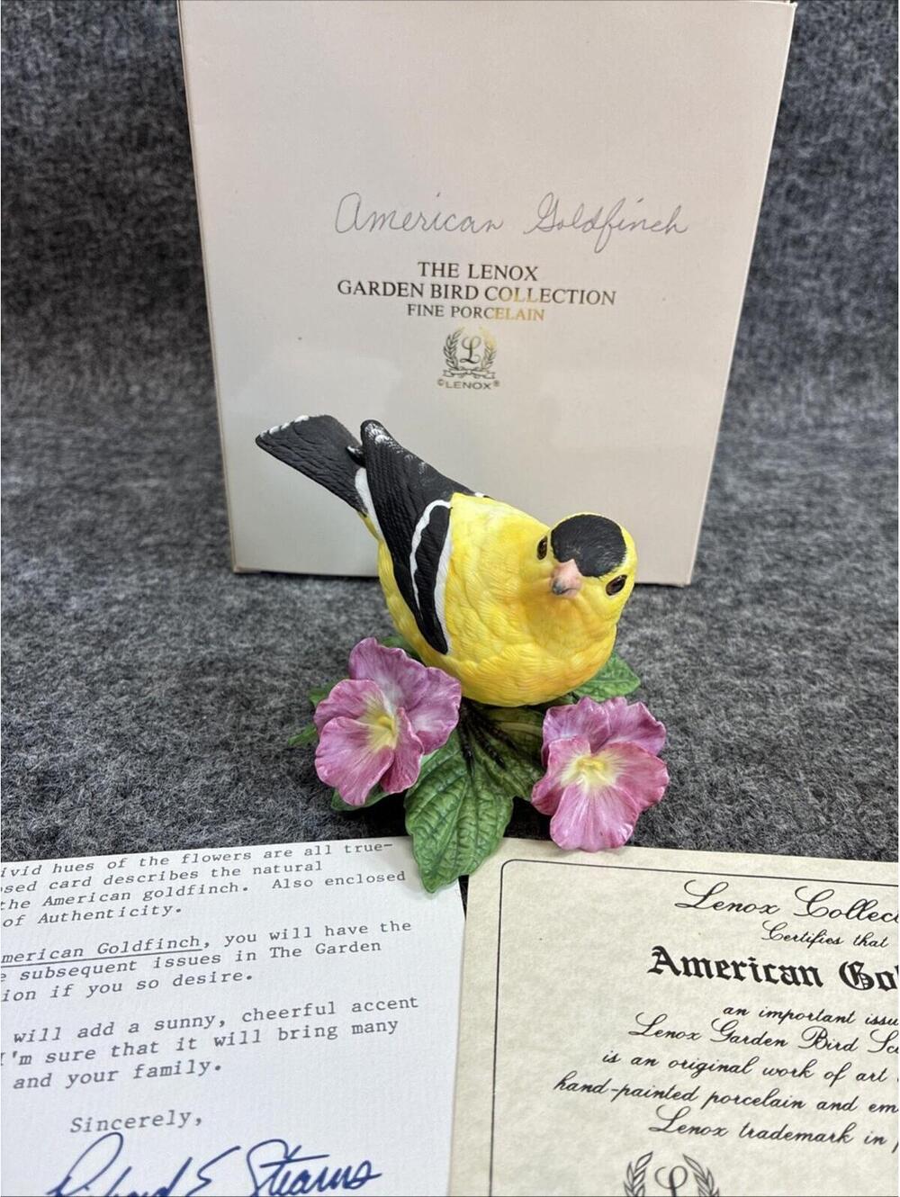 Lenox Garden Bird Collection "American Goldfinch” Fine Porcelain 1993 COA Box